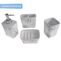 Набор в ванную настольный акриловый, со стразами, белый